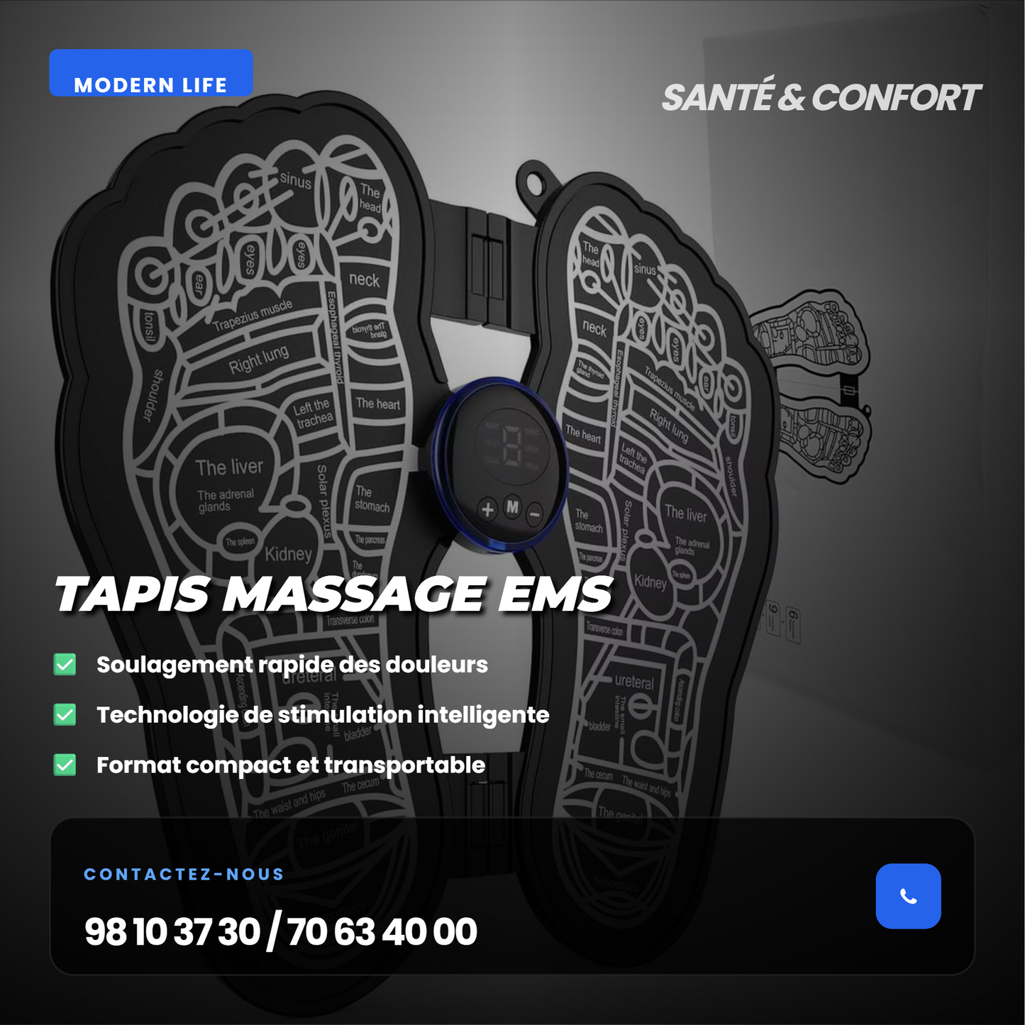 Tapis de Massage Réflexologie EMS - Stimulation Électrique des Points d'Acupression