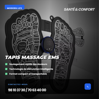 Tapis de Massage Réflexologie EMS - Stimulation Électrique des Points d'Acupression